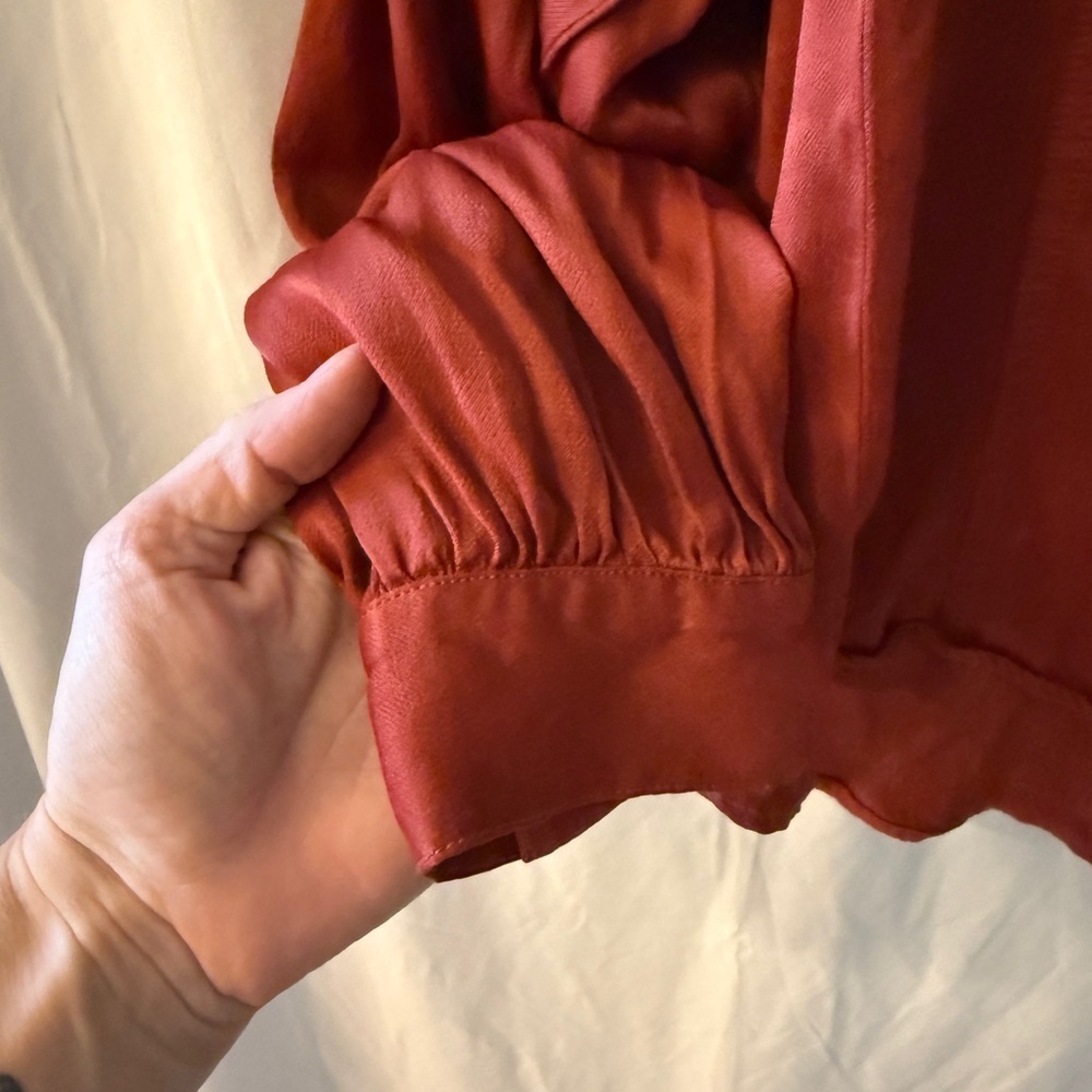 Anthropologie Pilcro Deep Red/Rust satin Blouse with Pockets - Picture 9 of 11